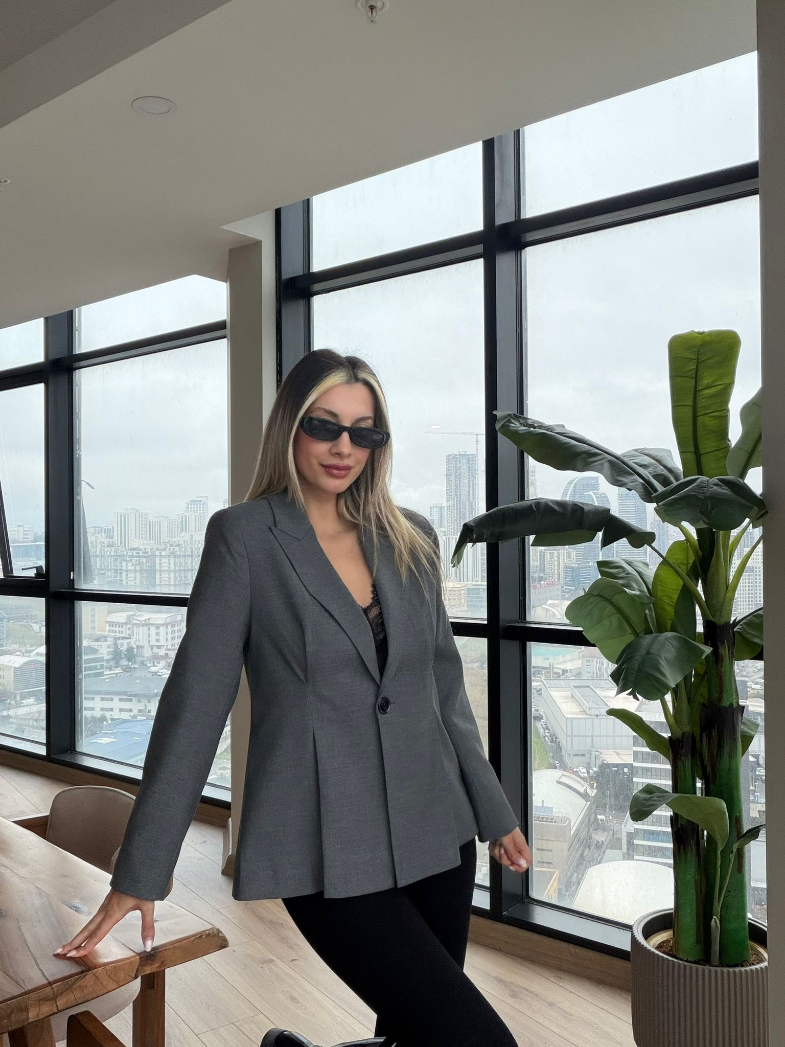 Vatkalı Pilili Ceket Gri