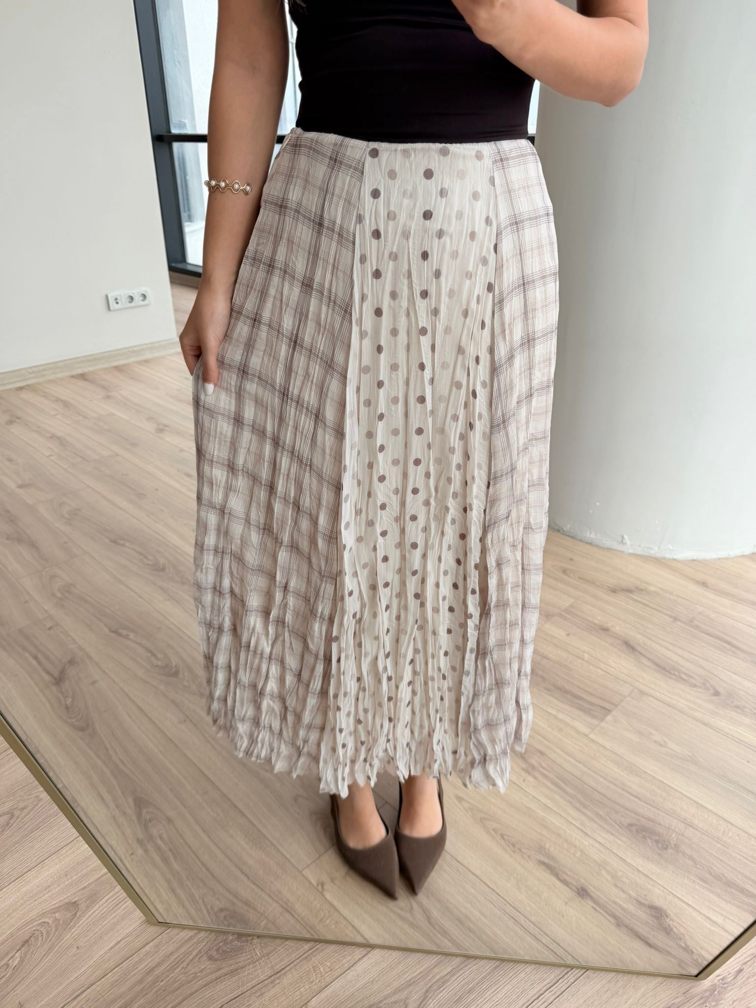 Puantiye Ekose Kombinasyonlu Etek