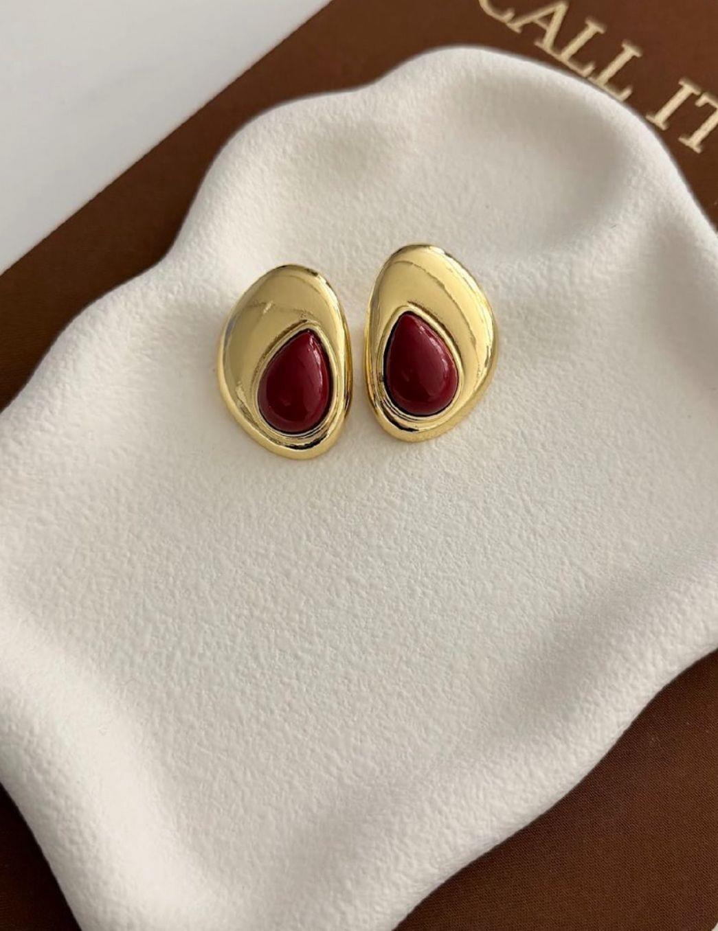 Bordo Gold Damla Küpe