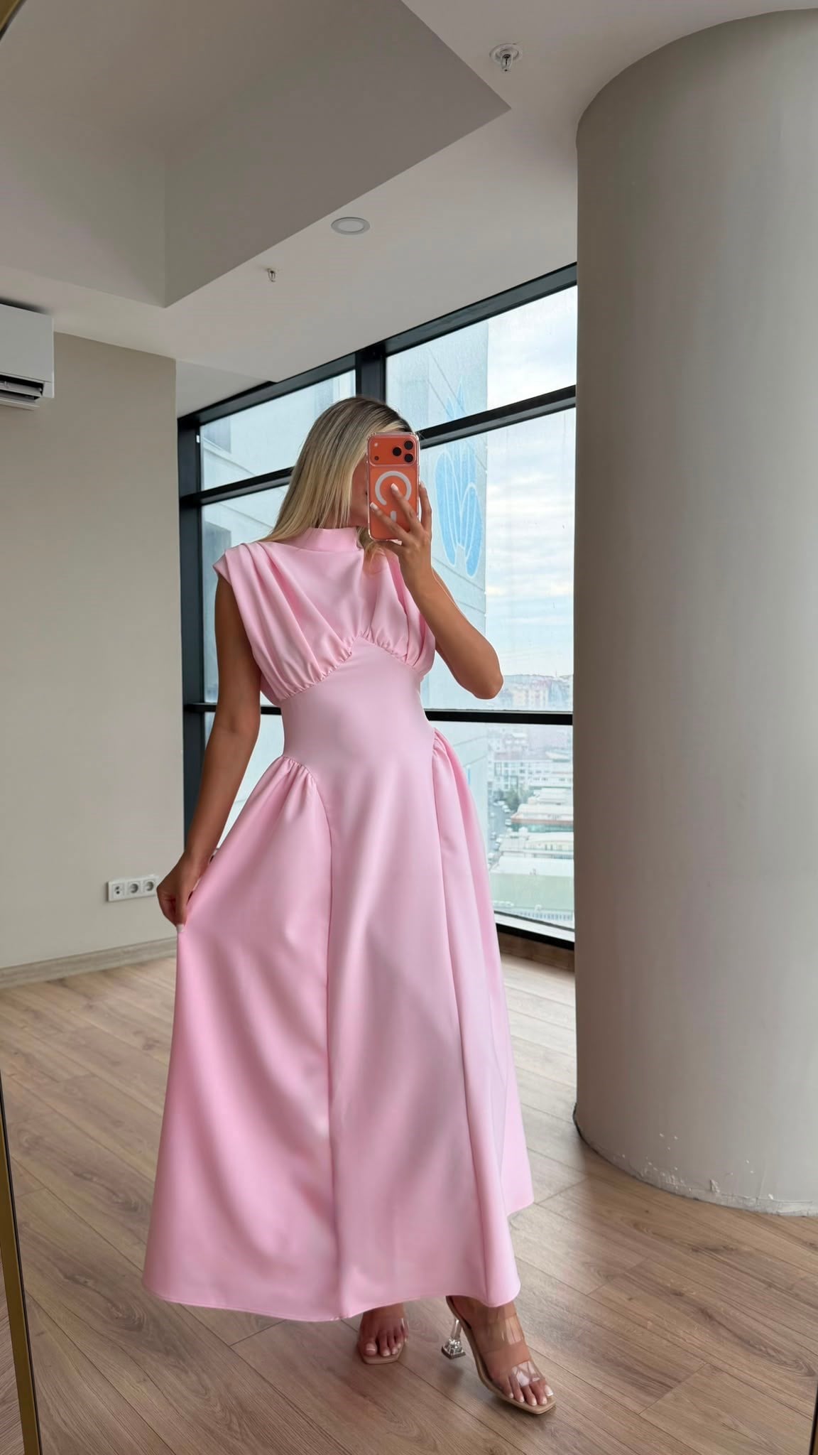 Balıkçı Yaka Sırt Bağlamalı Kadın Elbise Pembe