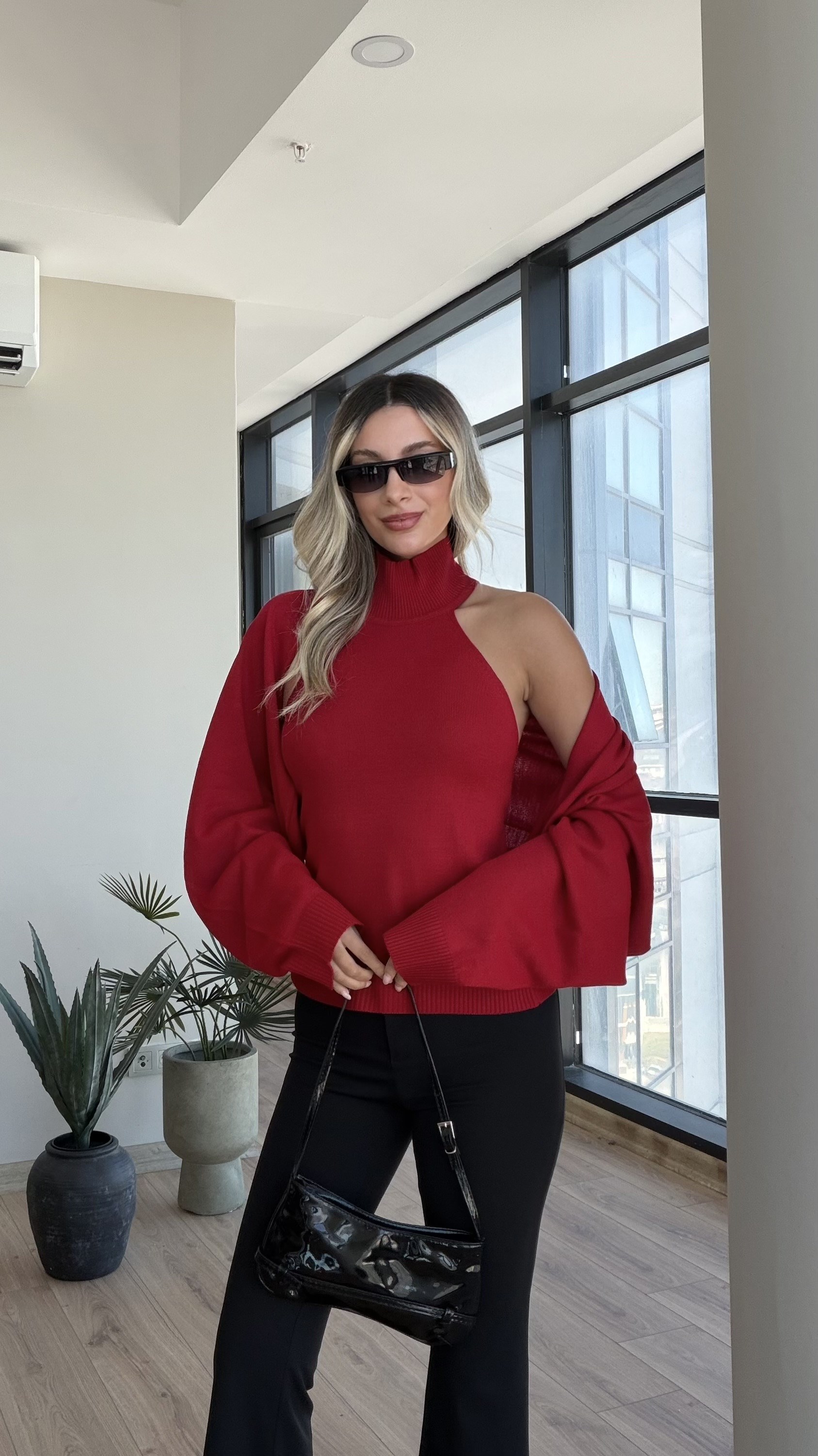 Bolero Detaylı Triko İkili Takım Kırmızı