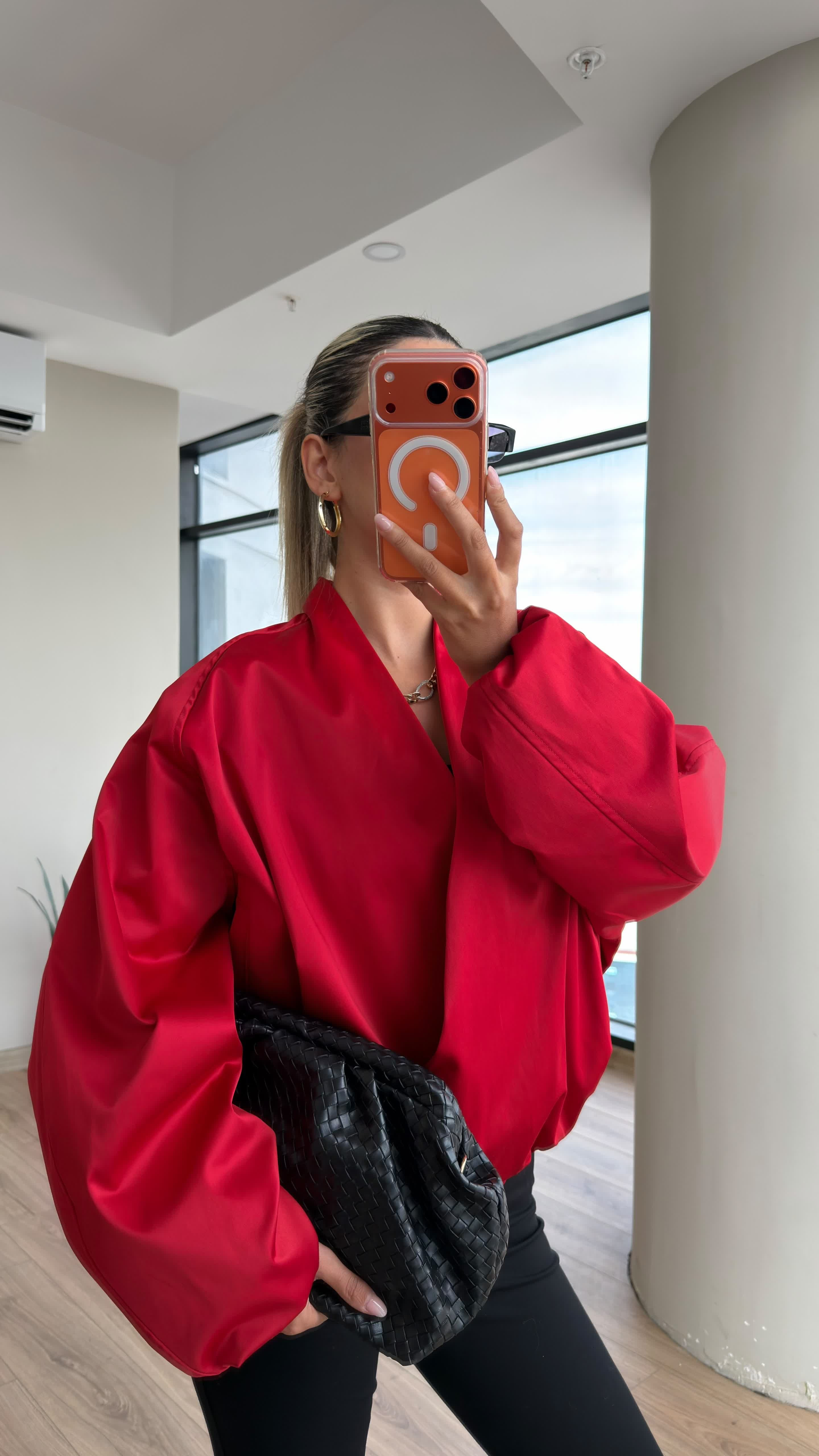 Zr Model Kruvaze Yaka Bomber Ceket Kırmızı