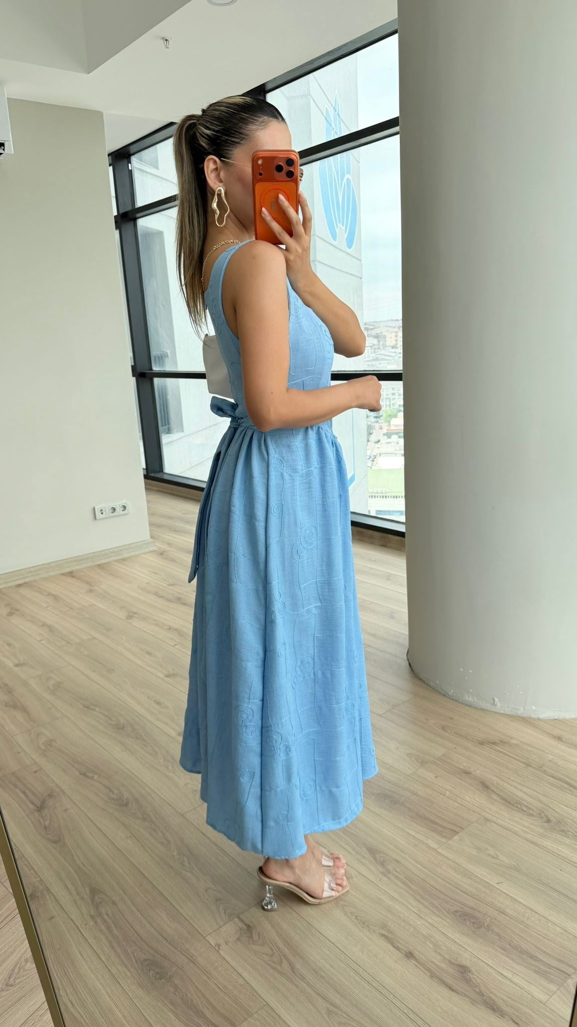 Askılı İşlemeli Elbise Mavi