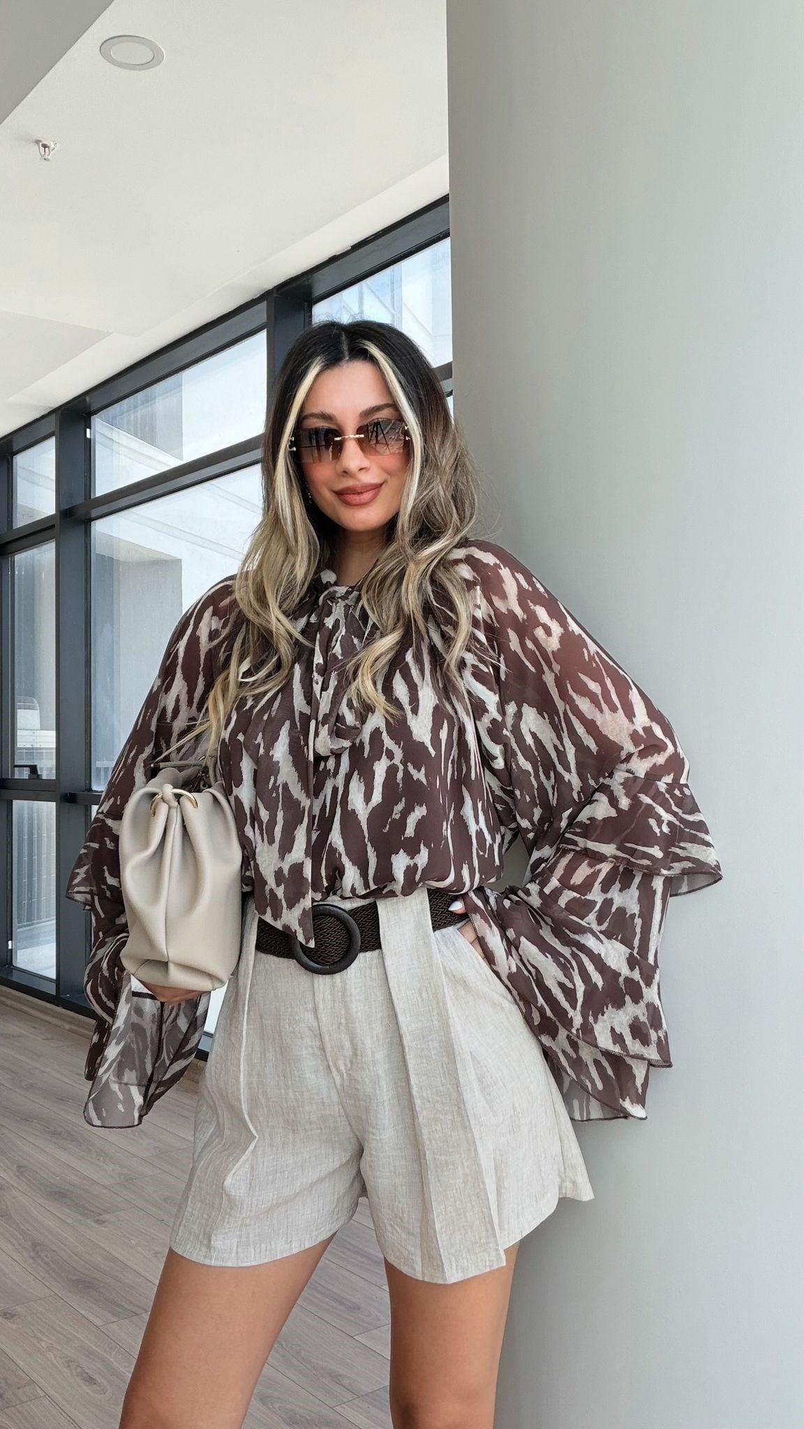 Desenli Volume Şifon Bluz