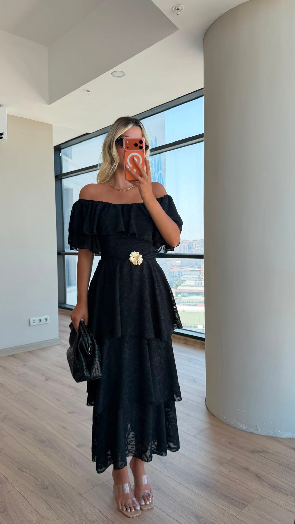 Madonna Katlı Brode Kadın Elbise-Siyah