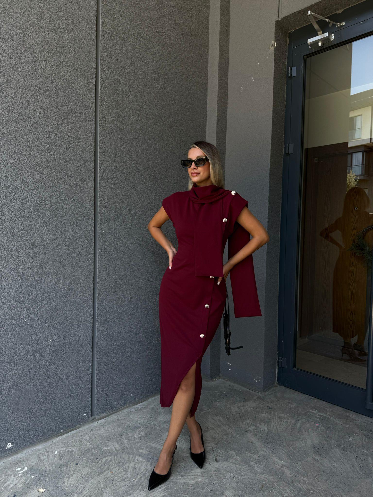 Pure Crep Elbise Bordo