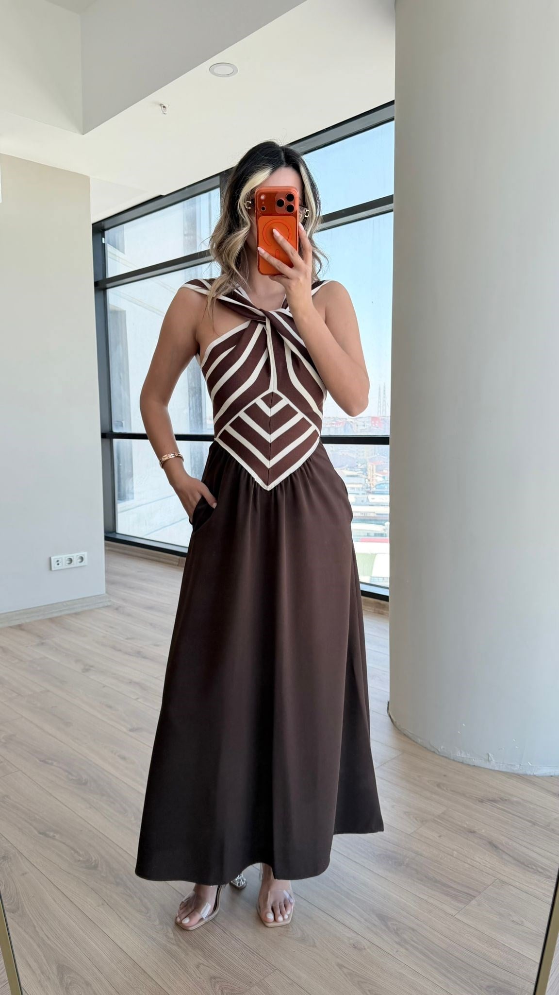 Kahverengi Çapraz Triko Detay Zr Model Elbise