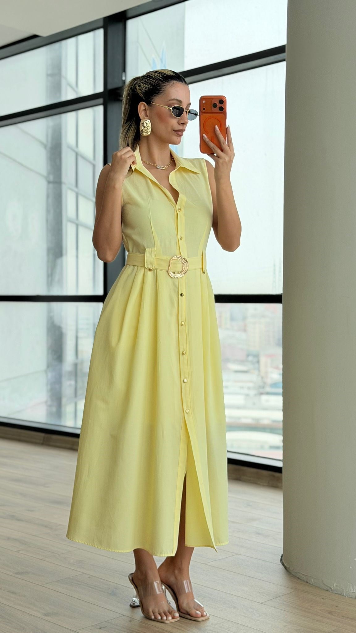 Kolsuz Fima Sarı Elbise