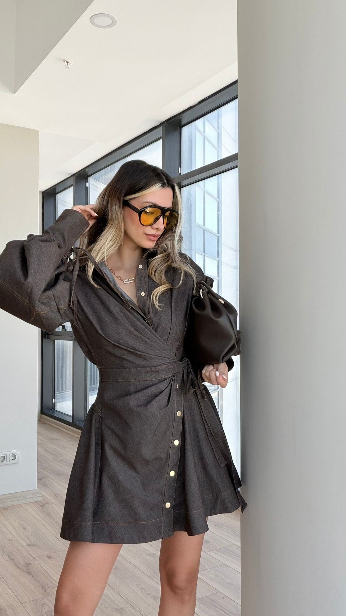 Liviya Modern Kesim Premium Antrasit Elbise