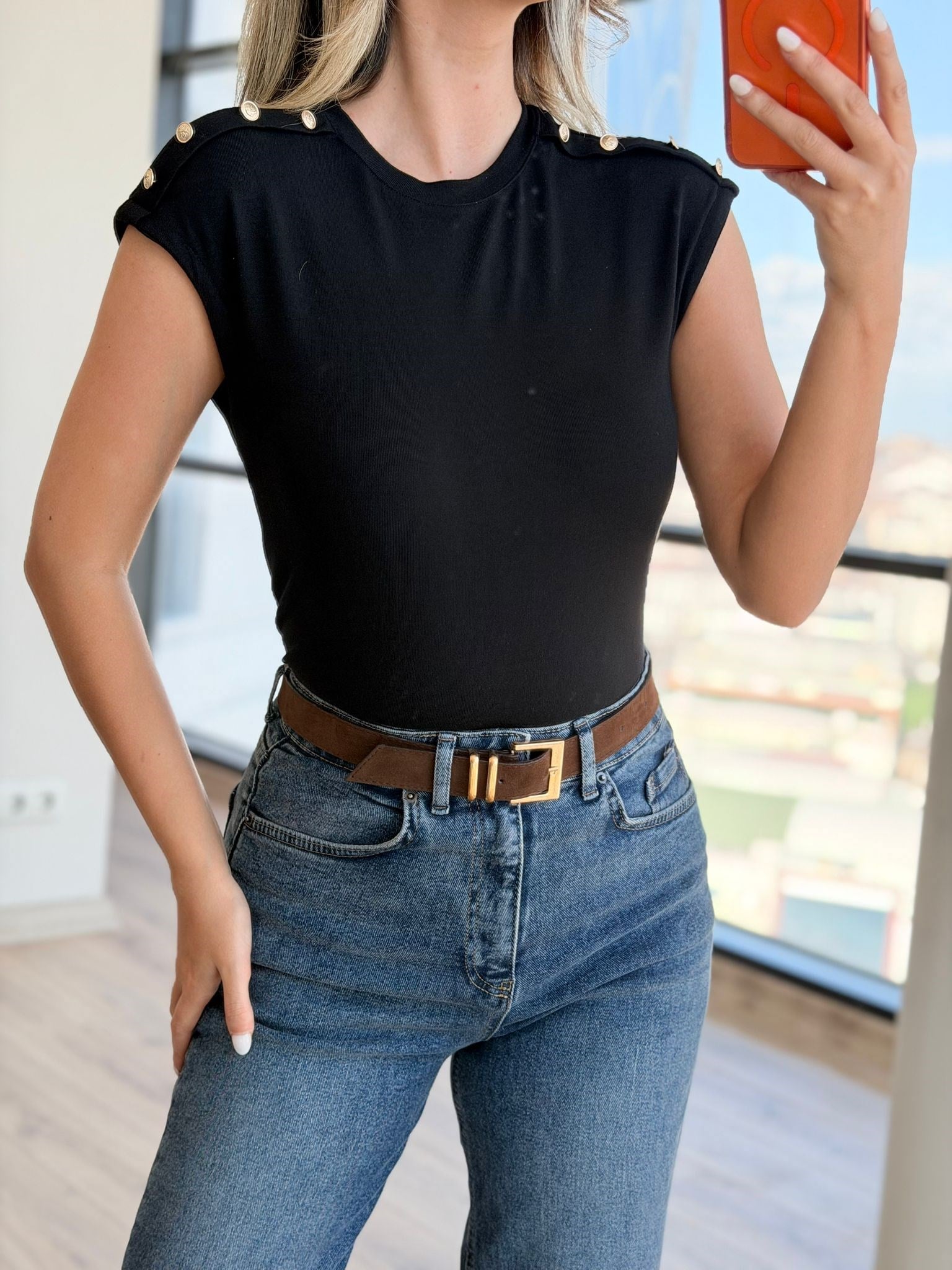 Omuz Gold Apoletli Kolsuz Orijinal Marka Bluz Siyah