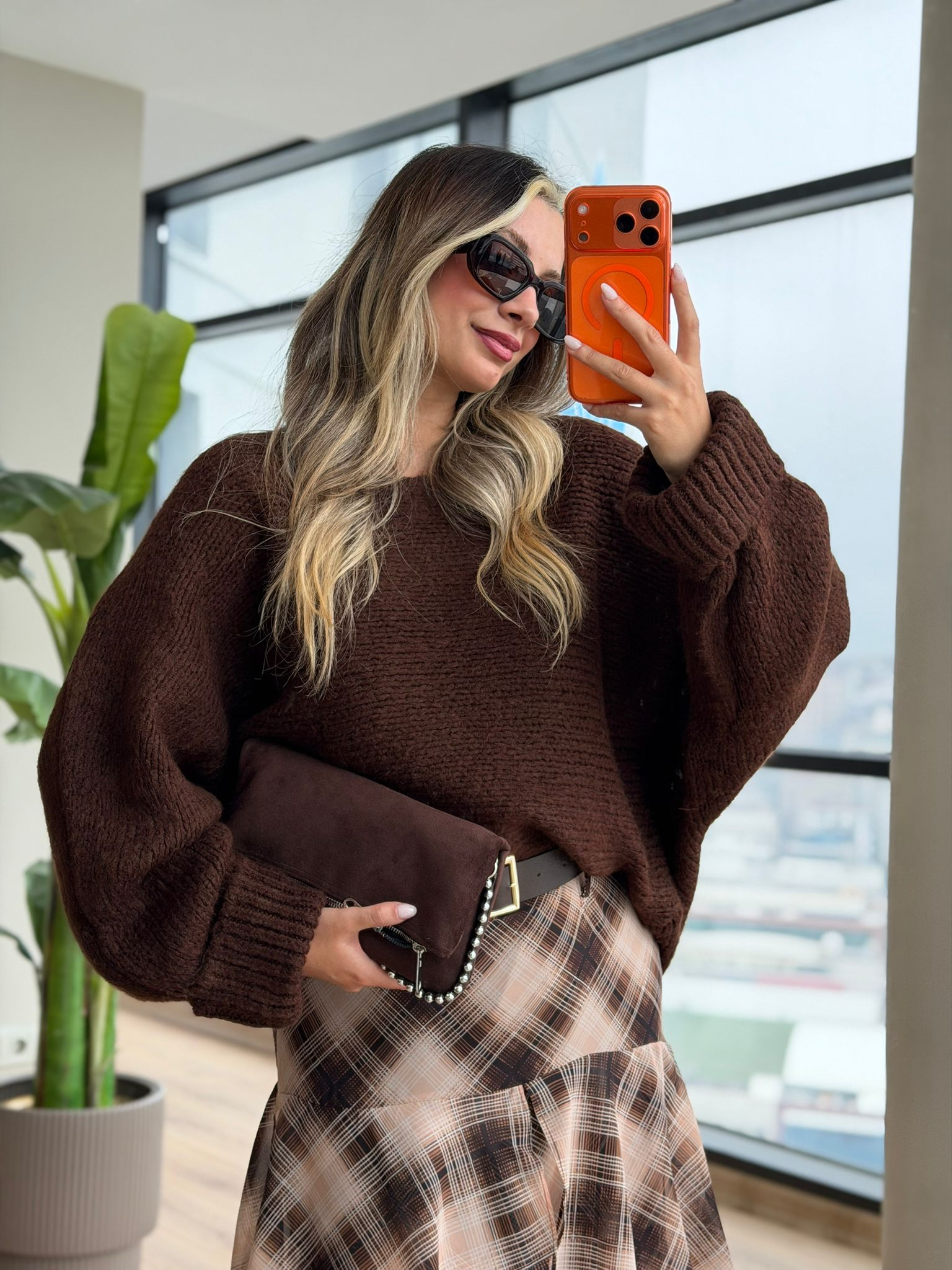 Oslov Kol Katlamalı Kahverengi Kazak