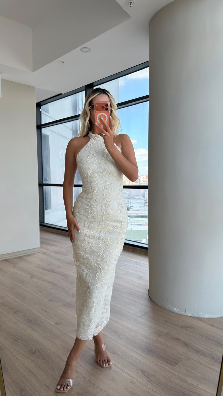 Lorena Astarlı Midi Elbise Krem