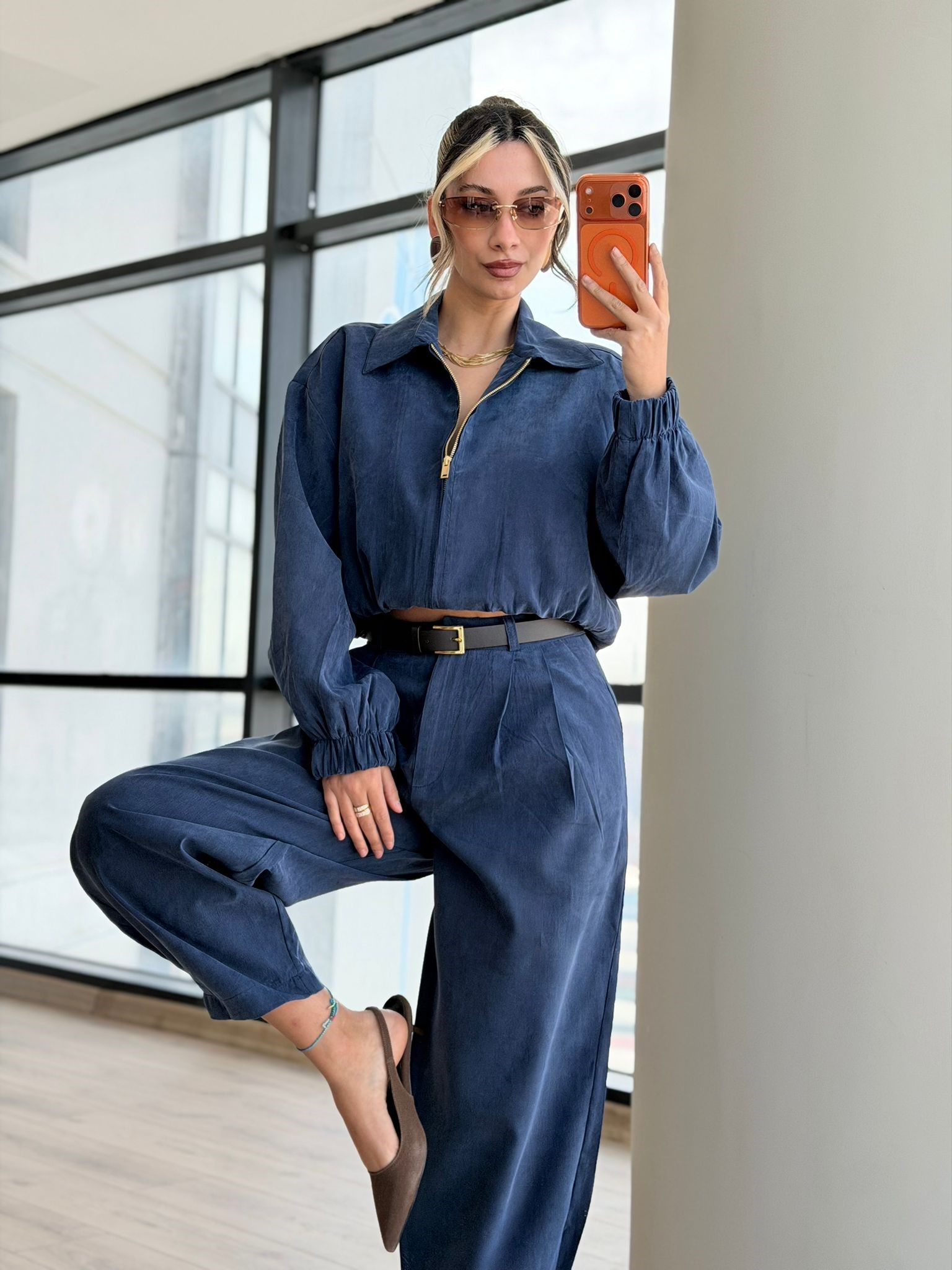 Velvet Tensel Takım Saks Mavisi