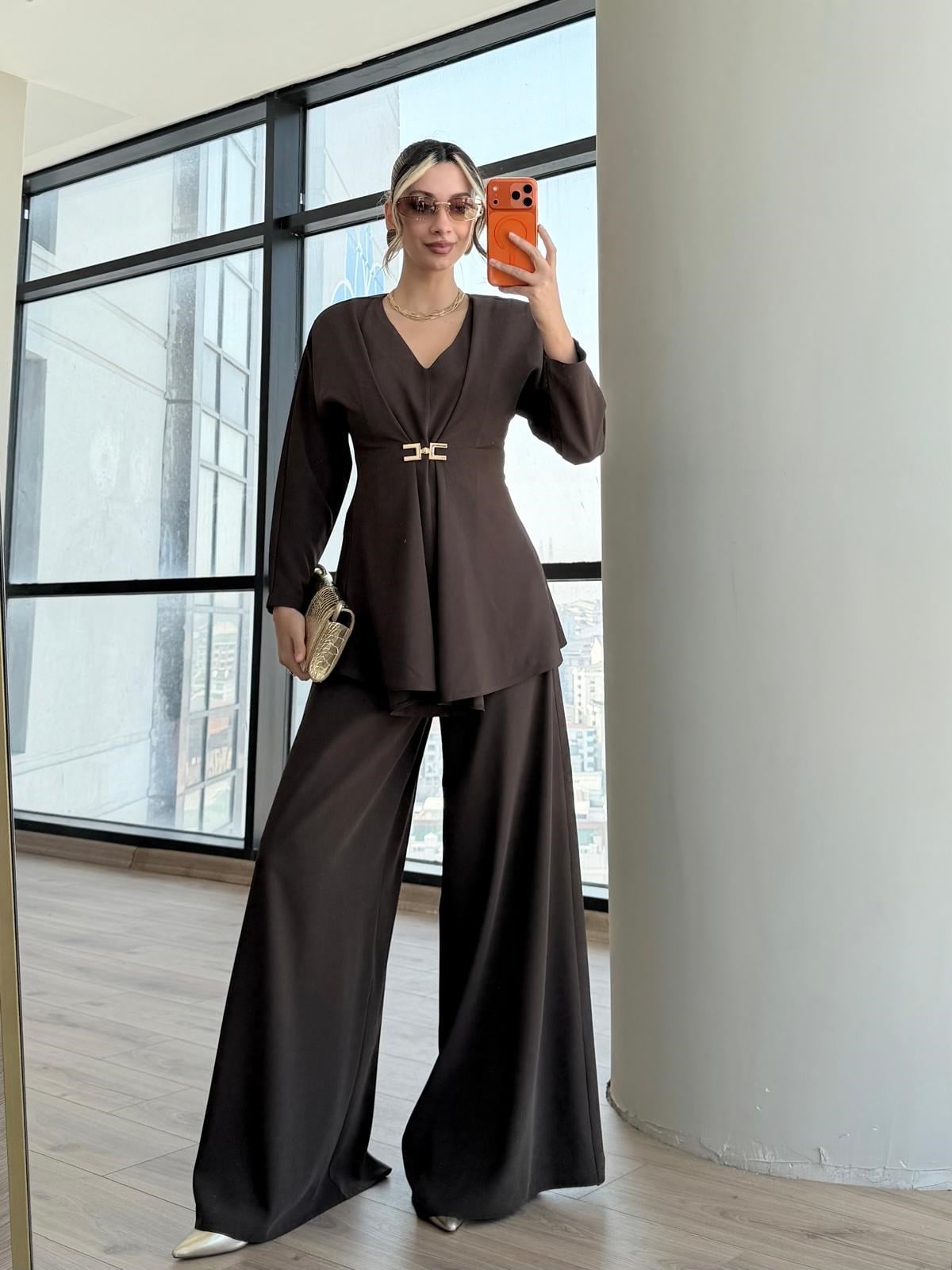 Merla Tokalı Takım Kahverengi