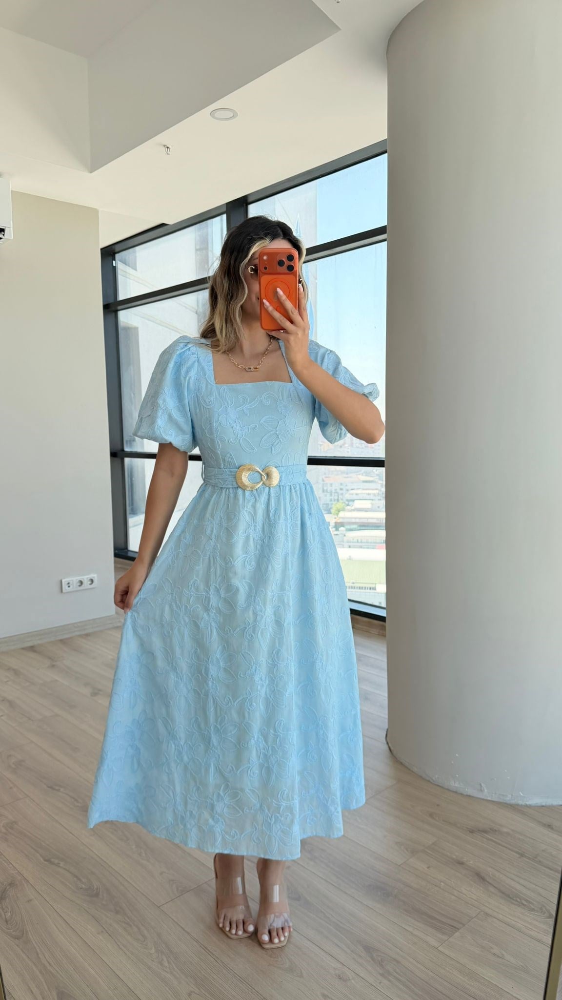 Tokalı Fisto Elbise Mavi