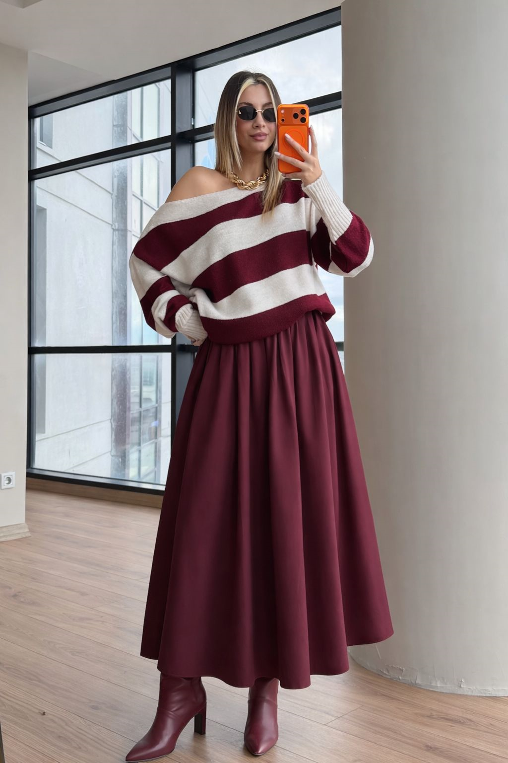 Beli Lastikli Gabardin Etek Vişne