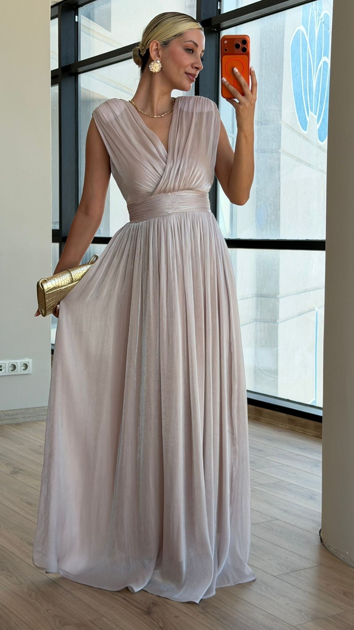 Pretty İthal Kumaş Abiye Elbise Pembe