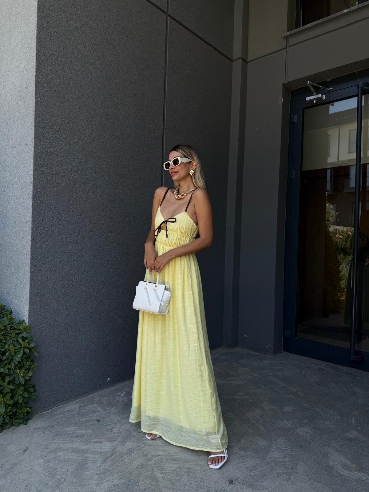 Önü Fiyonklu Suemma Sarı Elbise