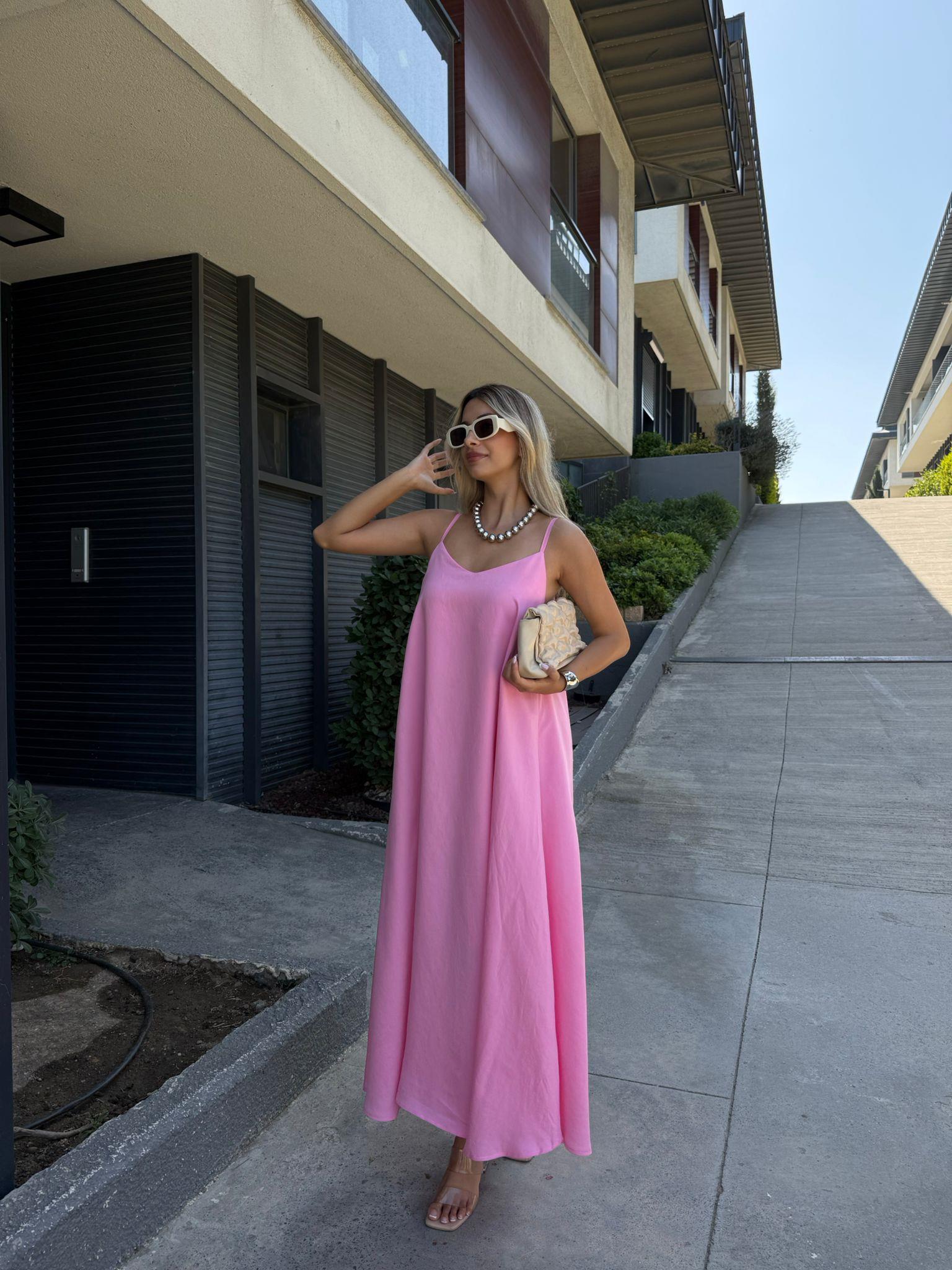 İp Askı Pembe Tiril Tiril Salaş Elbise