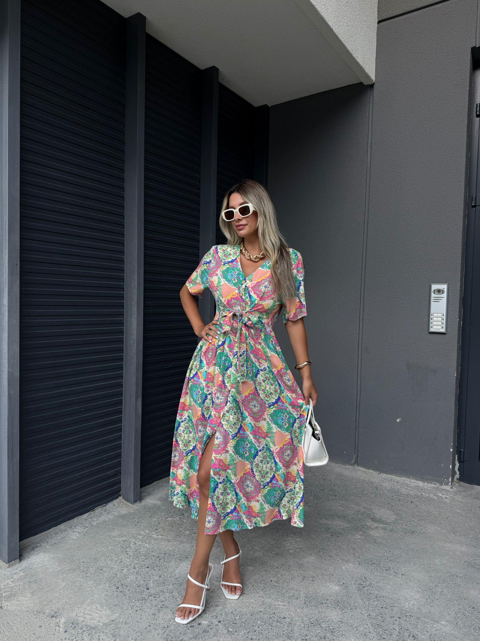 Sareya Mandala Desen Viskon Midi Elbise