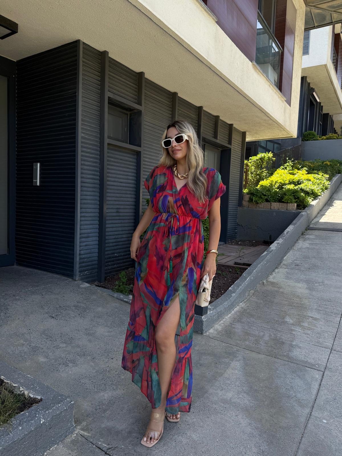 Mierra Kırmızı Uzun Şifon Elbise