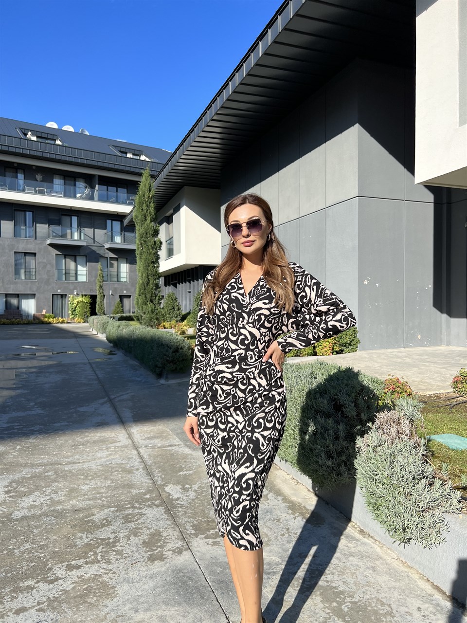 Alfreda Şal Desen Kalem Elbise