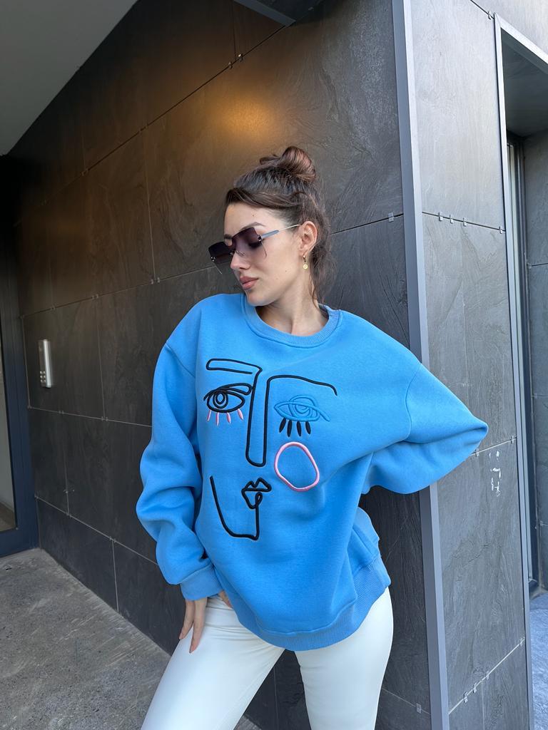 Art Nakışlı Mavi Sweat 1707455