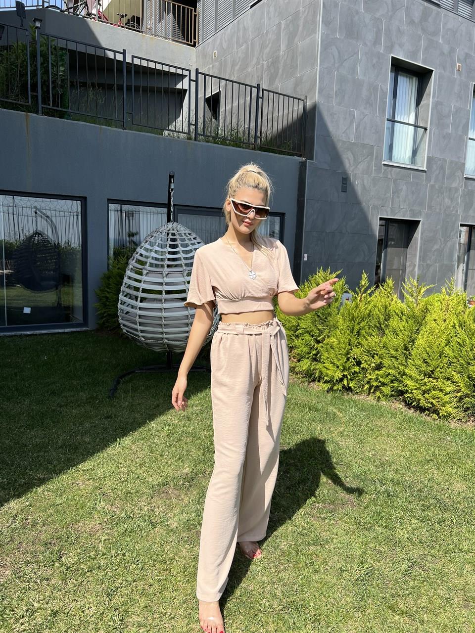 Ayrobin Camel Crop Pantolon Takım 