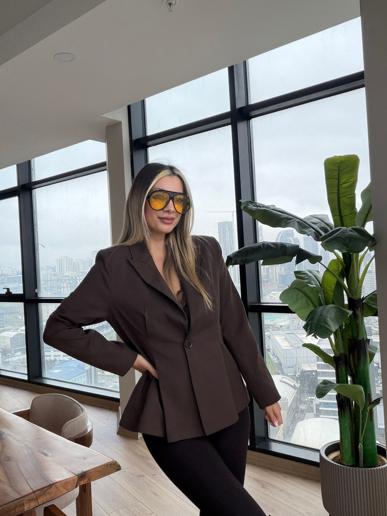 Vatkalı Pilili Ceket Kahverengi