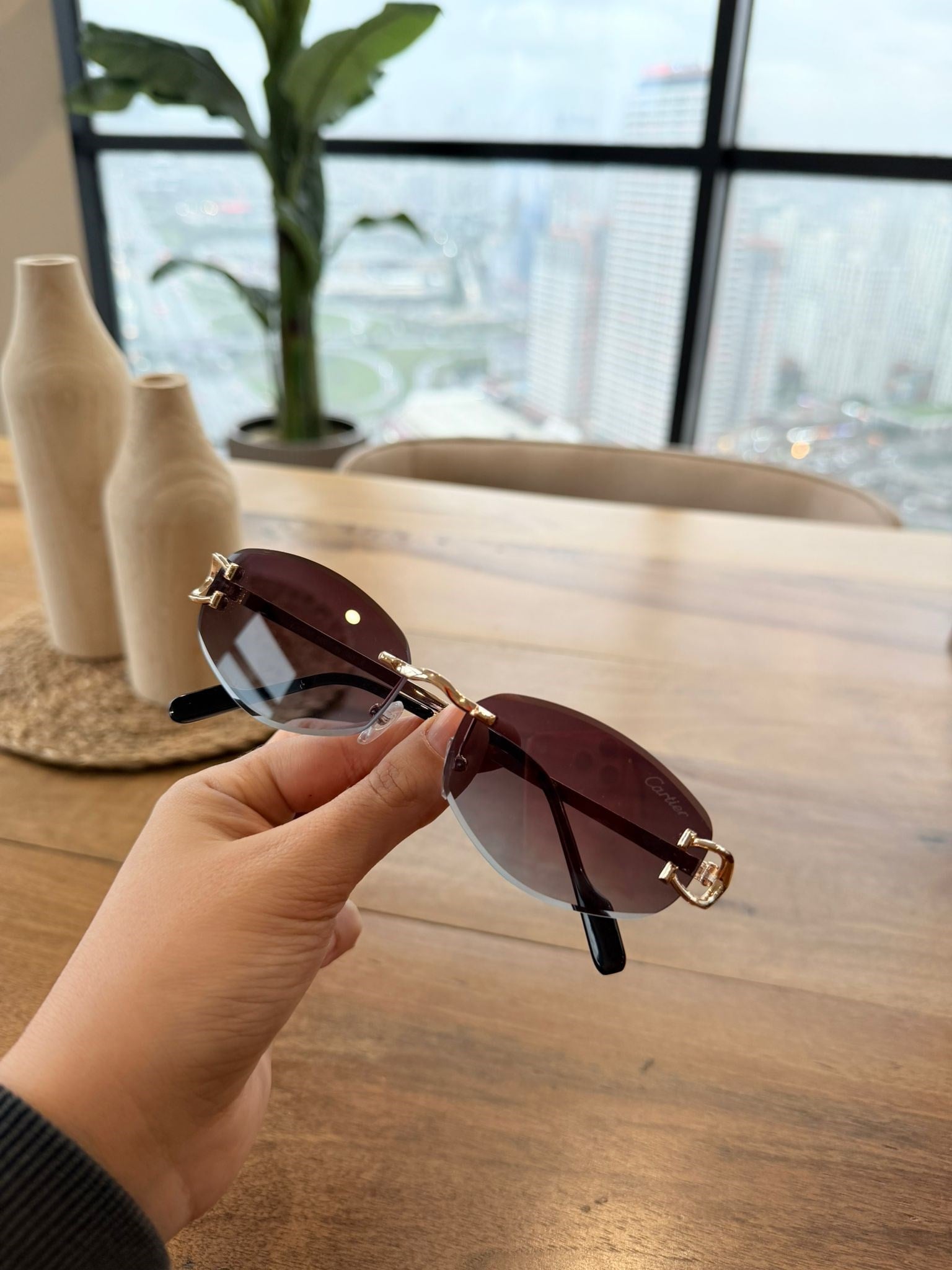 Carter Tarzı Çerçevesiz Oval Güneş Gözlüğü Gold – Luxury Vintage Unisex