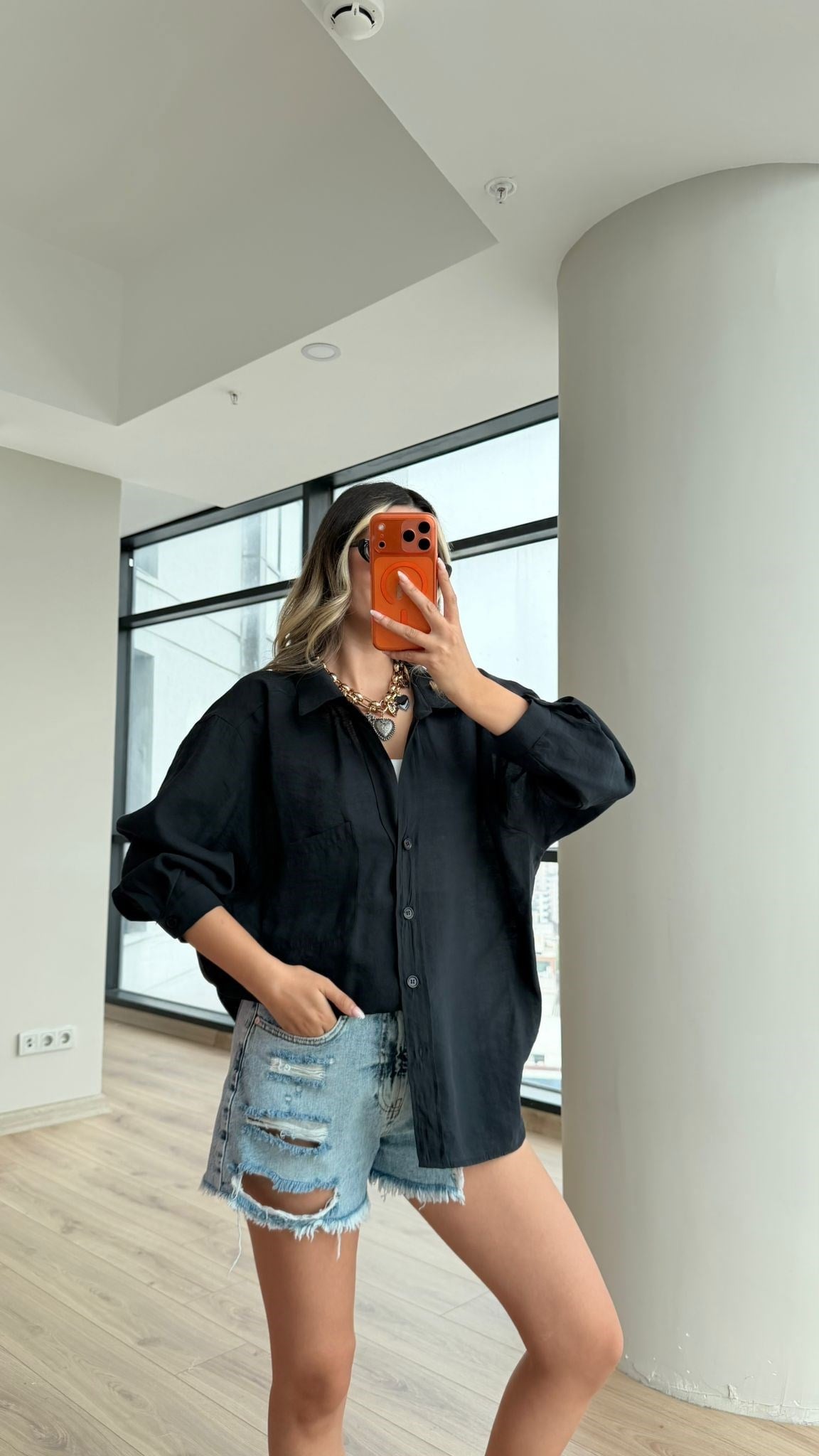 Premium Düşük Omuzlu Oversize Gömlek Siyah