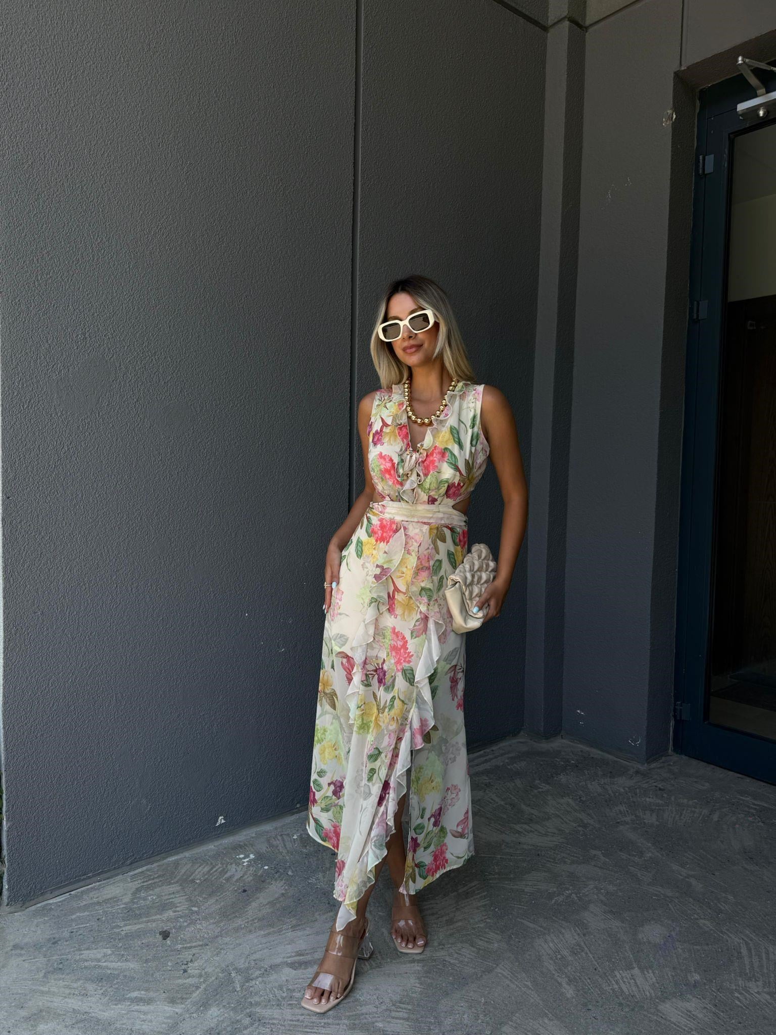 Floral Bel Detay Marka Model Şifon Elbise