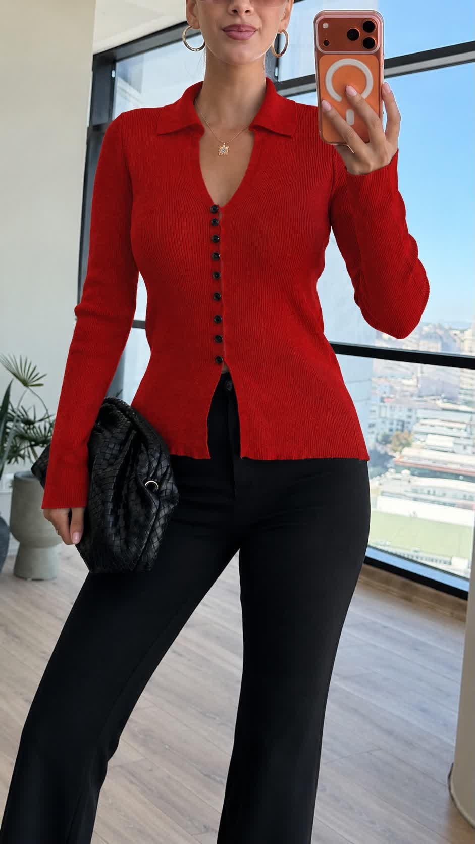 Nina Yumuşak Dokulu Düğmeli Hırka Kırmızı