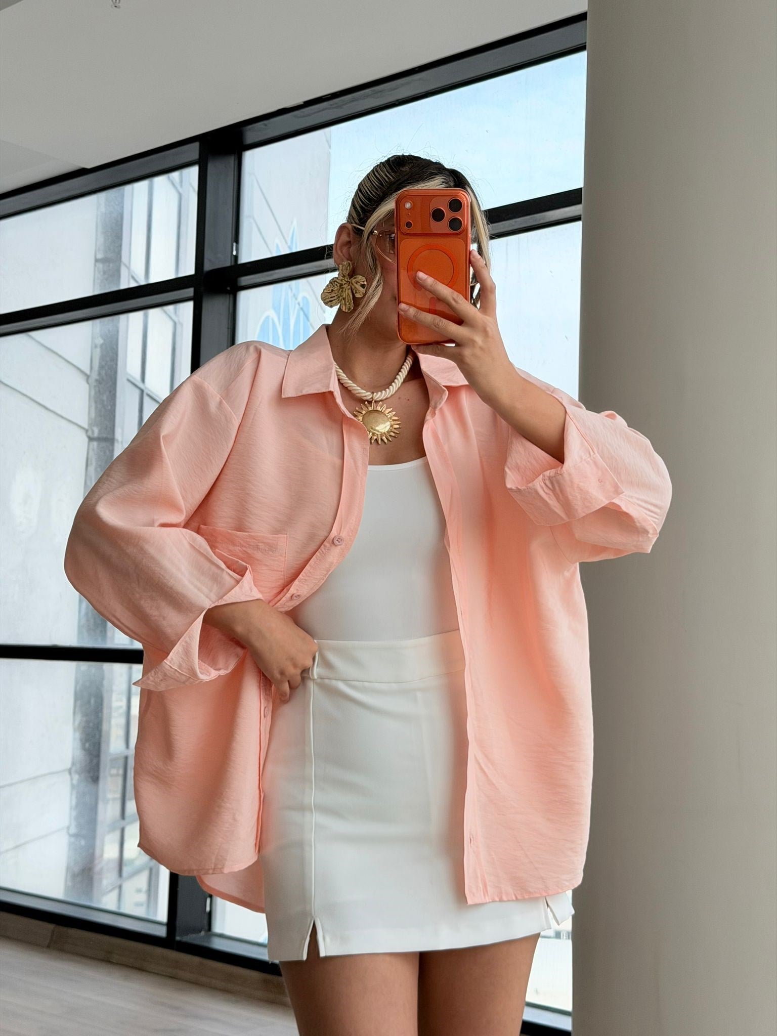 Mass Orijinal Etiketli Premium Oversize Yavruağzı Kadın Gömlek