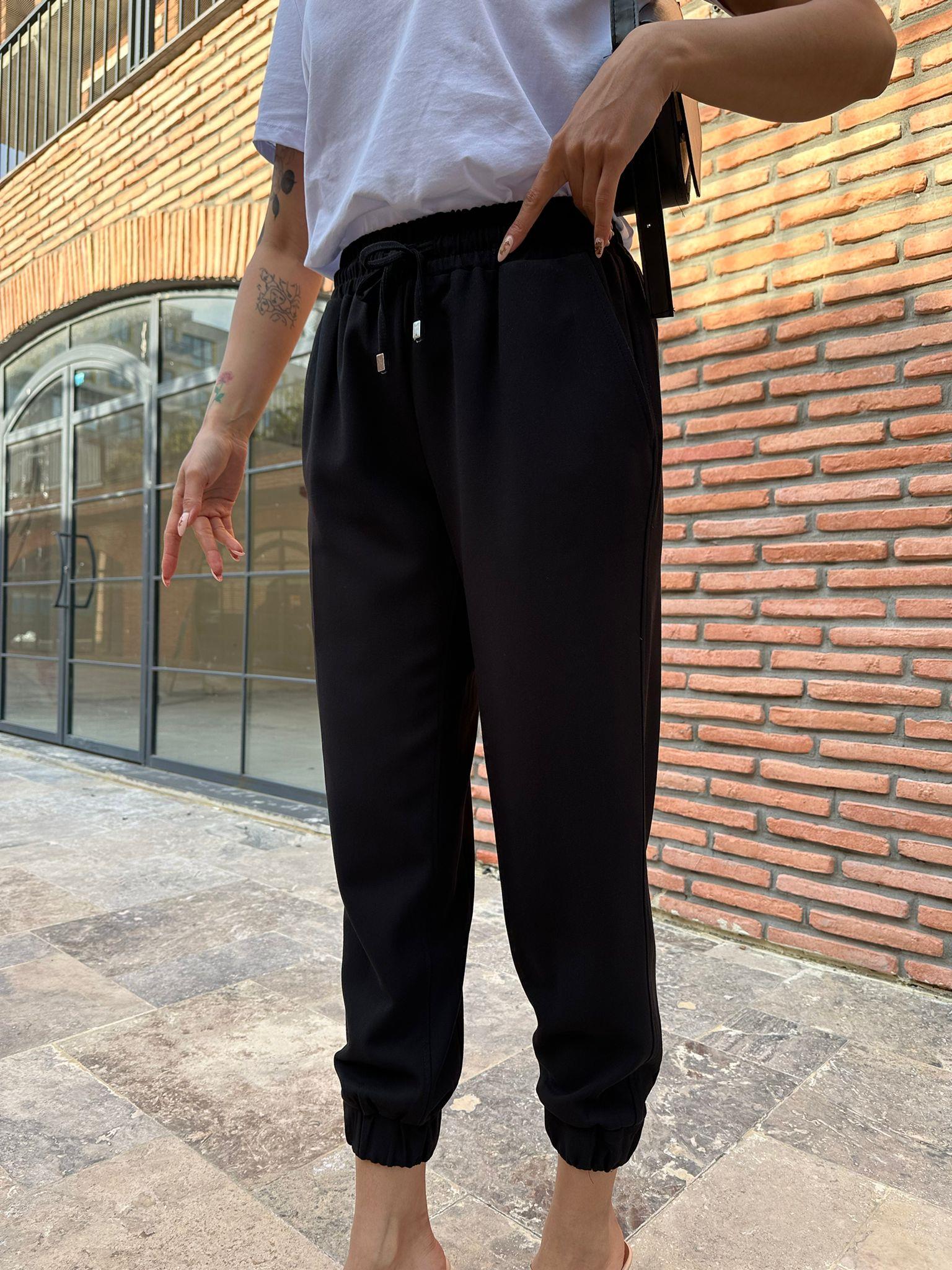 Beli Lastikli Siyah Havuç Model Spor Pantolon 0706284