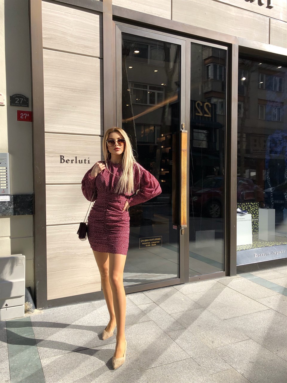 Benekli Etek Büzgü Elbise