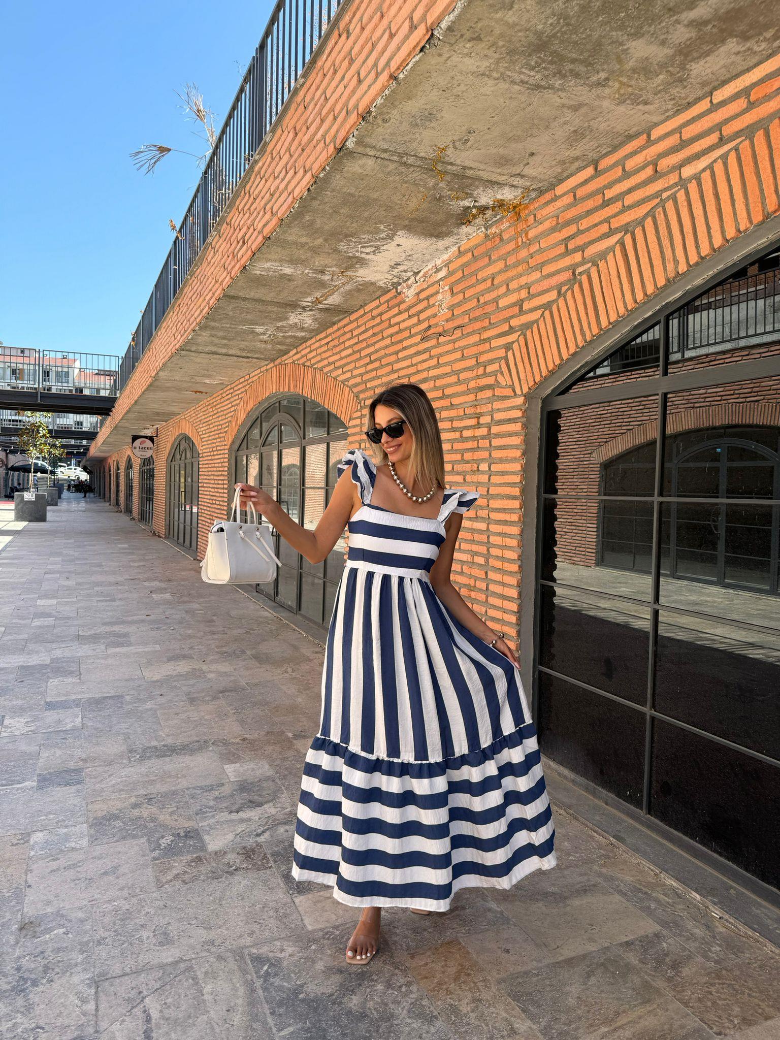 Berra Beyaz Mavi Askılı Modal Elbise 070621143