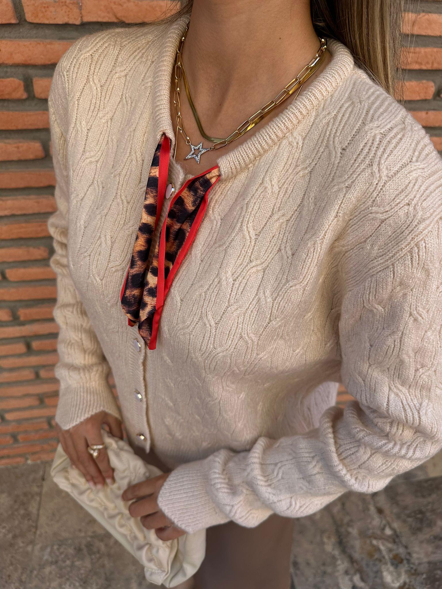 Betty Fular Detay Hırka Taş hrk1029qstyl