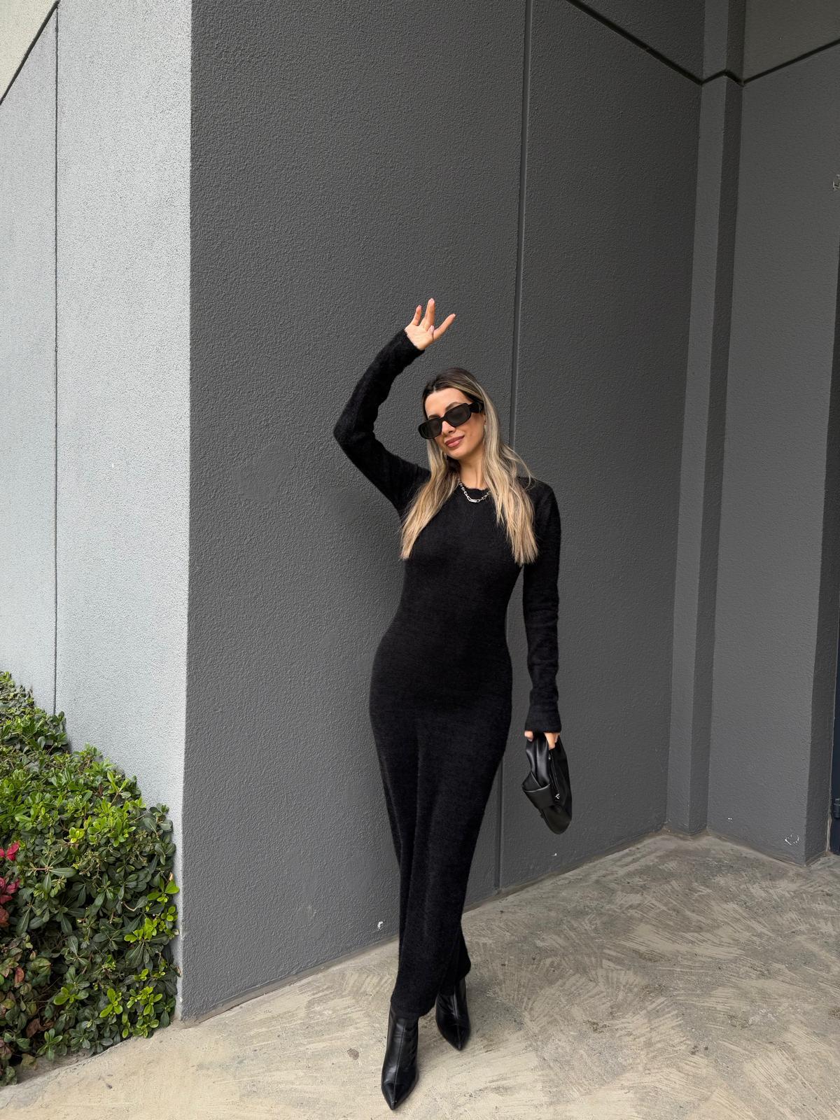 Bisiklet Yaka Soft Kumaş Yırtmaçlı Elbise kelb2166htfsn