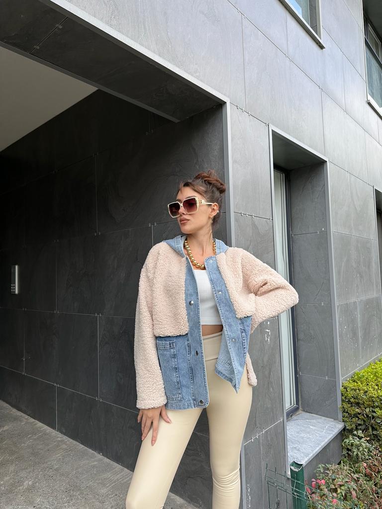 Blue Jean Garnili Kapşonlu Kuzu Mont 1707445