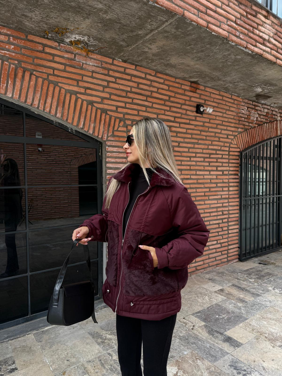 Bordo Kürklü Kapitone Mix Mont mnt2060shz