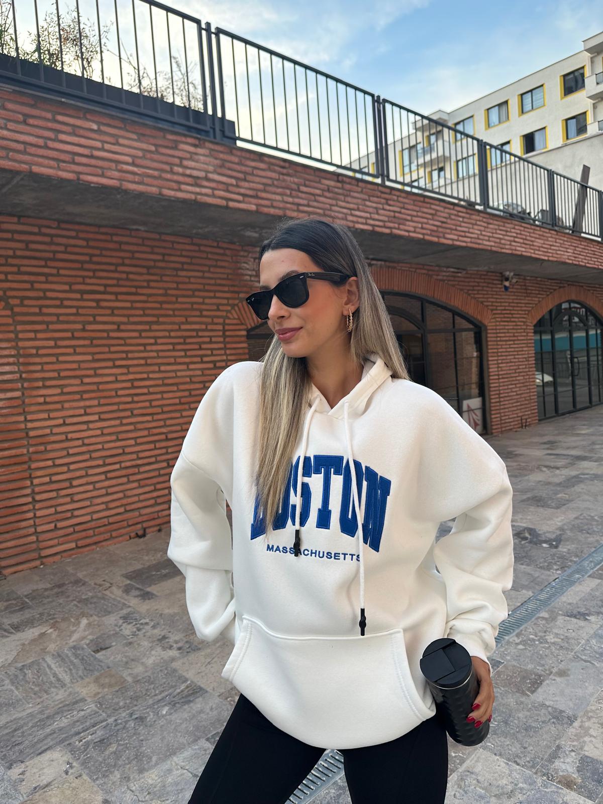 Boston Kapüşonlu Beyaz Sweat swt1045ogz