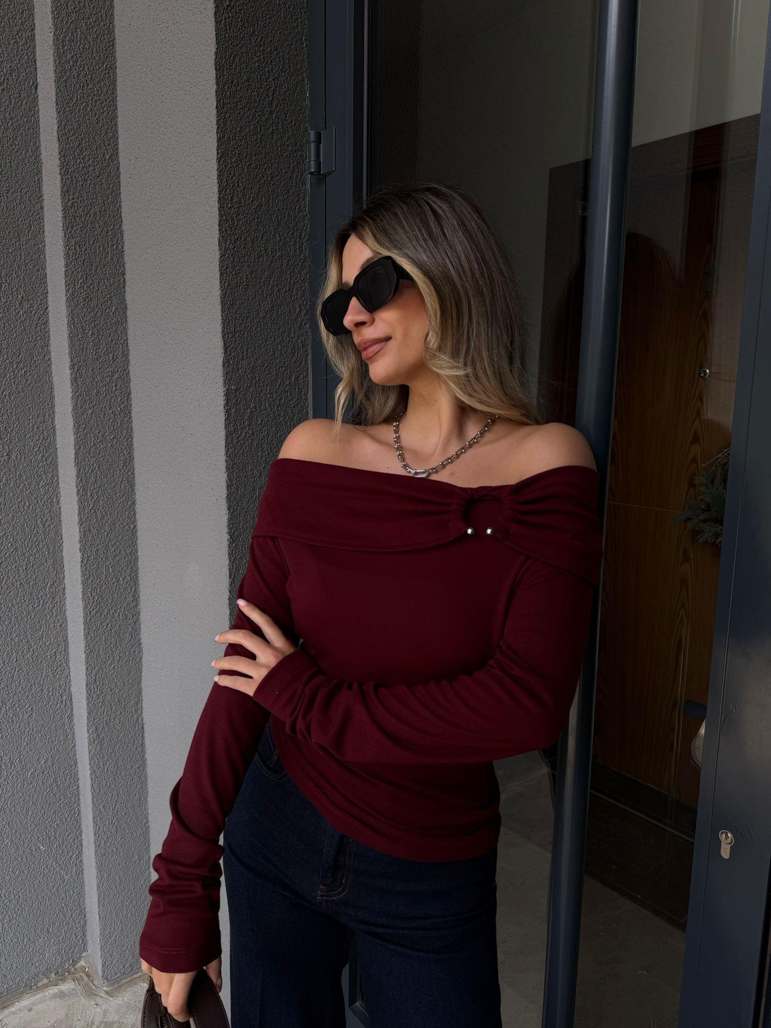 Buzzy Madonna Yaka Aksesuarlı Bluz Bordo blz2187mzr