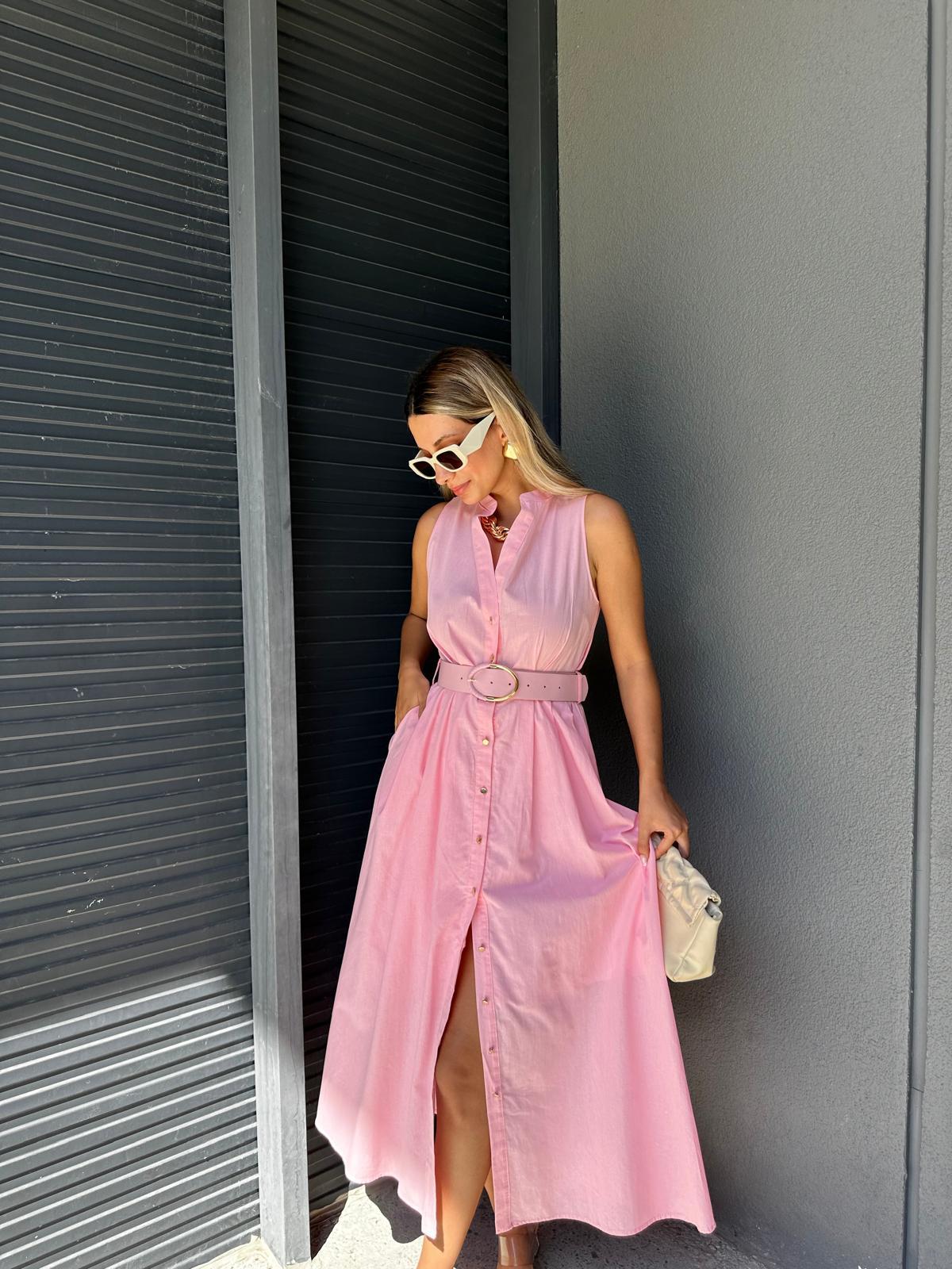 Kemerli Magnolya Pembe Elbise