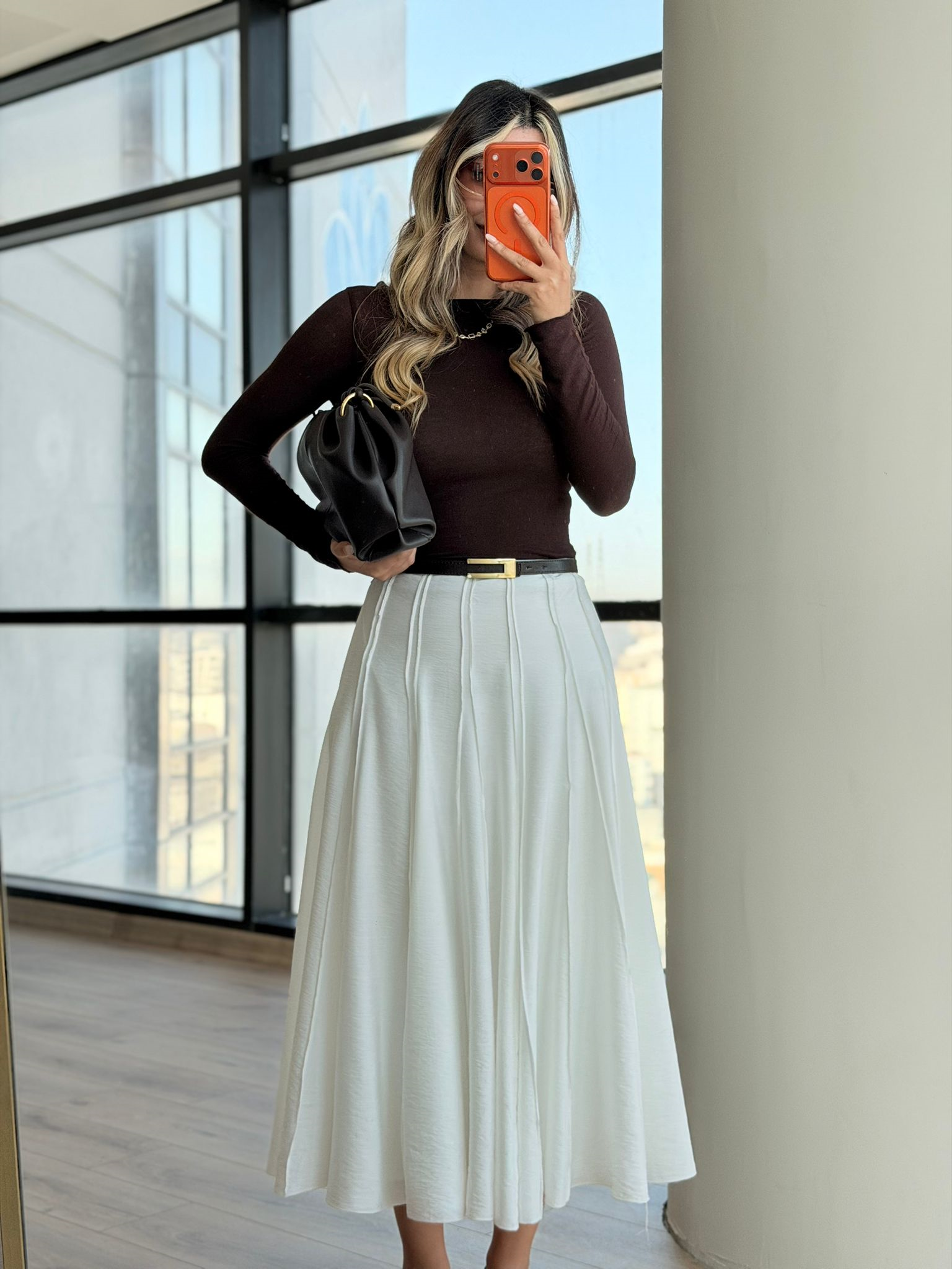 Beyaz Bürümcük Krinkıl Midi Etek