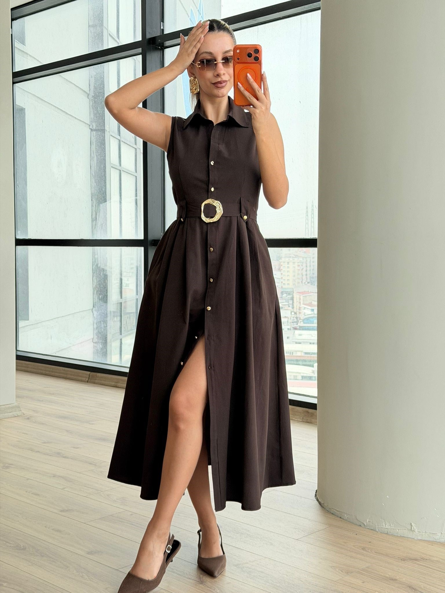 Kolsuz Fima Kahverengi Elbise