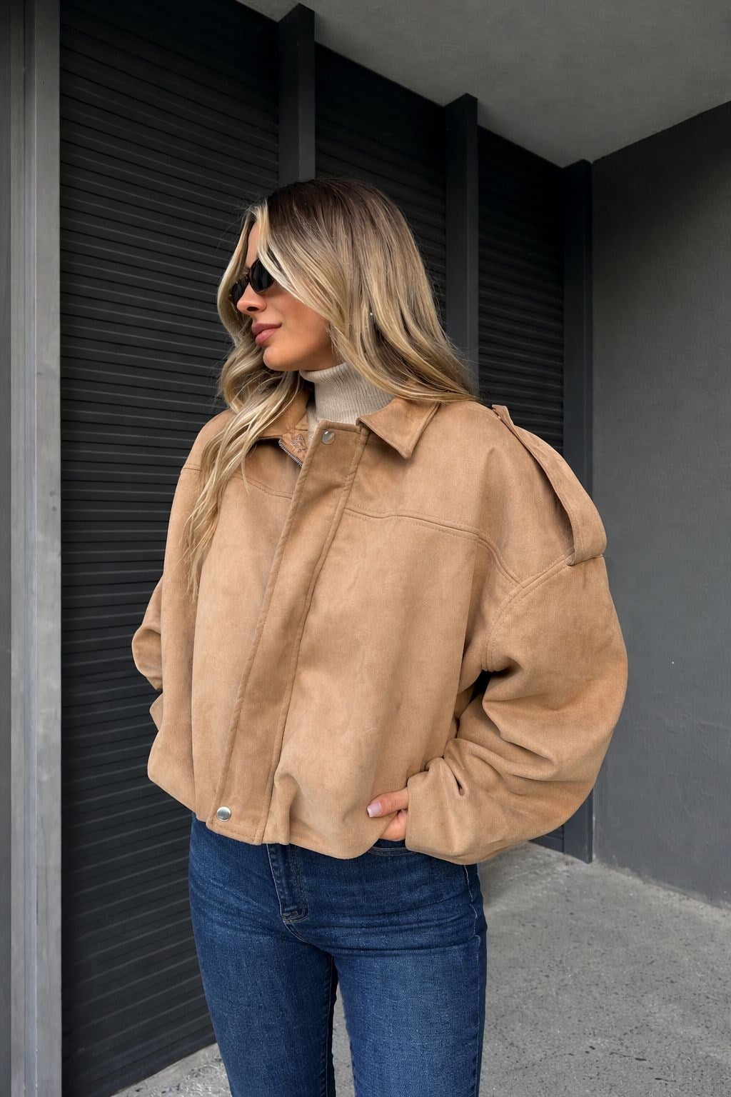 Camel Süet Bomber Ceket 