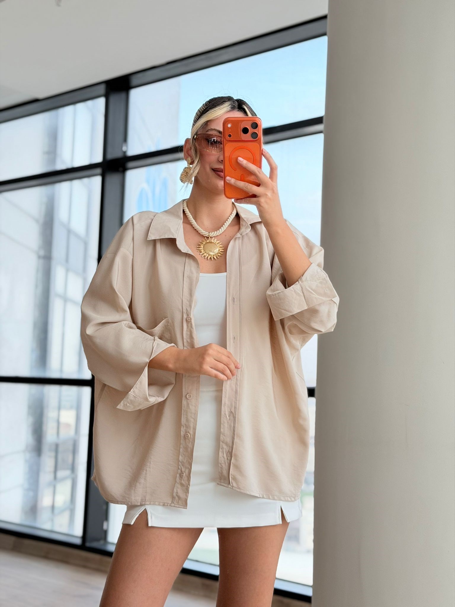 Mass Orijinal Etiketli Premium Oversize Krem Kadın Gömlek