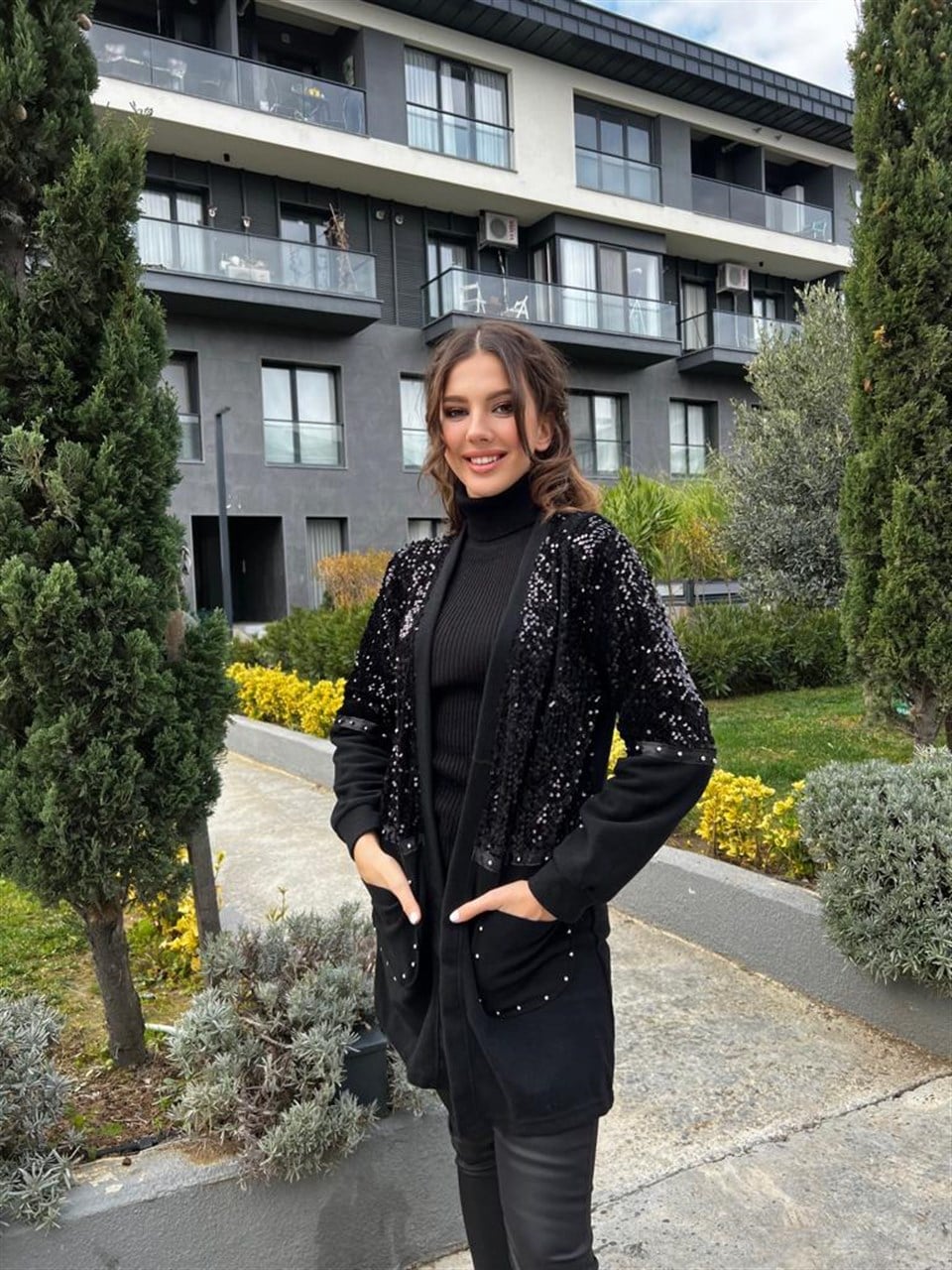 Cepleri Silver Boncuklu Payetli Hırka 3214