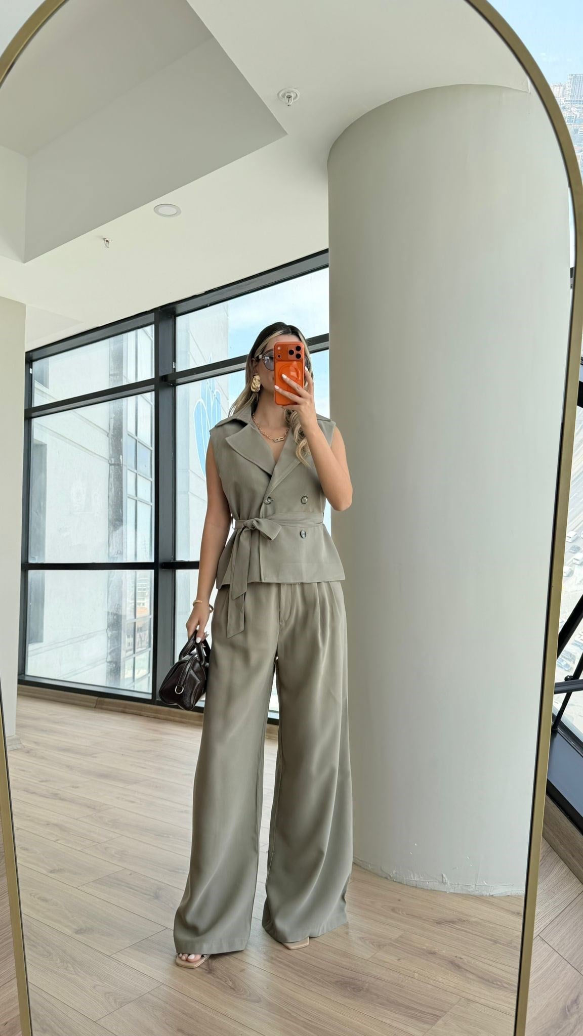 4 Düğme Bel Bağcıklı Viral Takım Haki